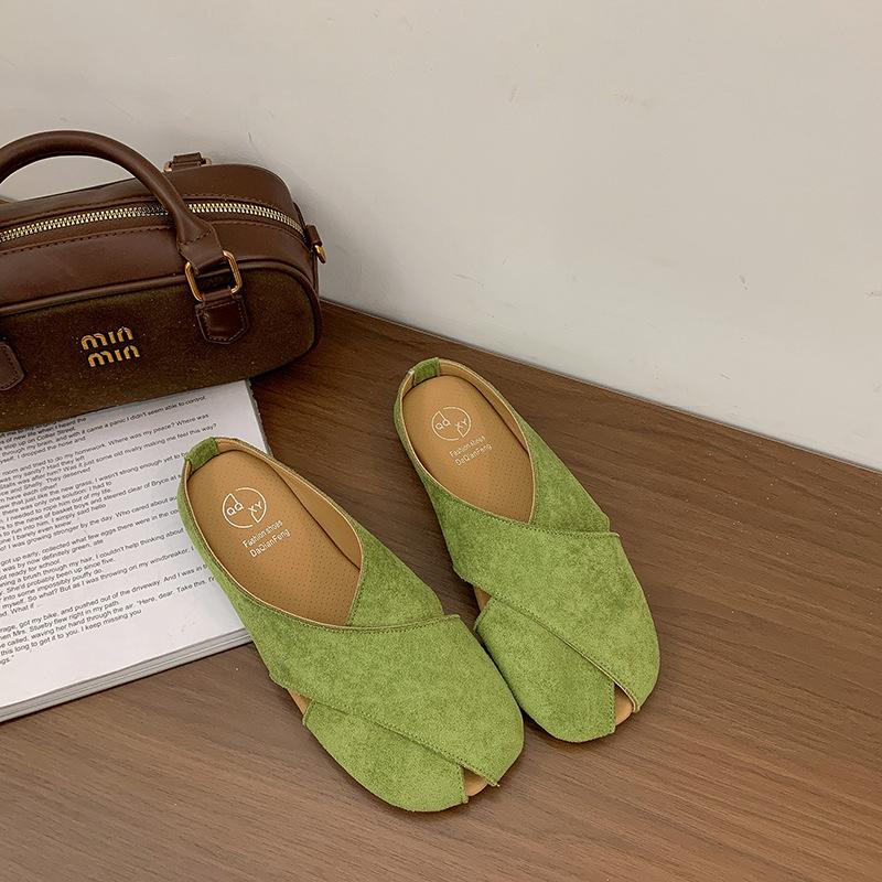 

Niche design sense retro baotou half slippers women s summer wear fashion temperament one pedal casual beach shoes 40 зелёный