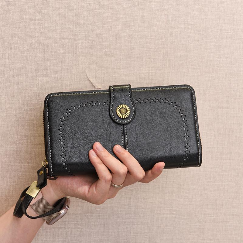 Trendige hohle lange Reißverschluss-Damenbrieftasche & Clutch mit großem Fassungsvermögen