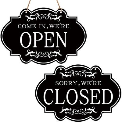 1pcs Stores Open Closed Sign Wooden Hanging Plaque Reversible Double Sided Sign for Store Bar Cafes Pubs Window Wall Art Decor