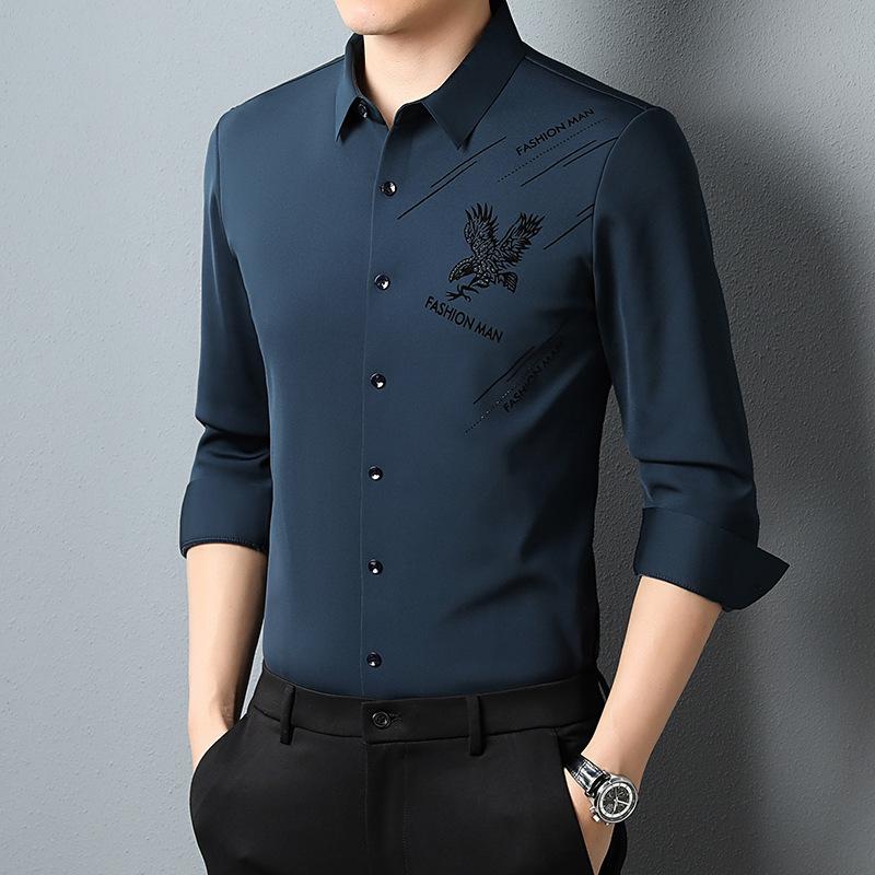 Весенне-осенняя модная мужская рубашка с длинным рукавом и принтом — фото 5