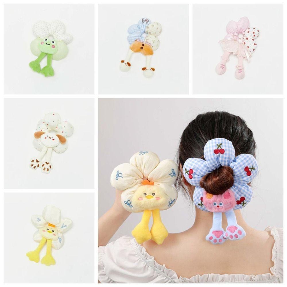 Cloth Cotton Filled Scrunchies Cute Plaid Flower Hair Ring Cute Bun Rubber Bands  Women
