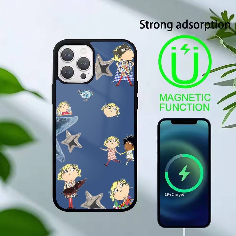 L-Cutting-Fabric Charlie and Lola Cartoon Phone Case For iPhone 14,16,15,13,17,12,Plus,Pro,Max Magnetic For Magsafe Frosted Cove