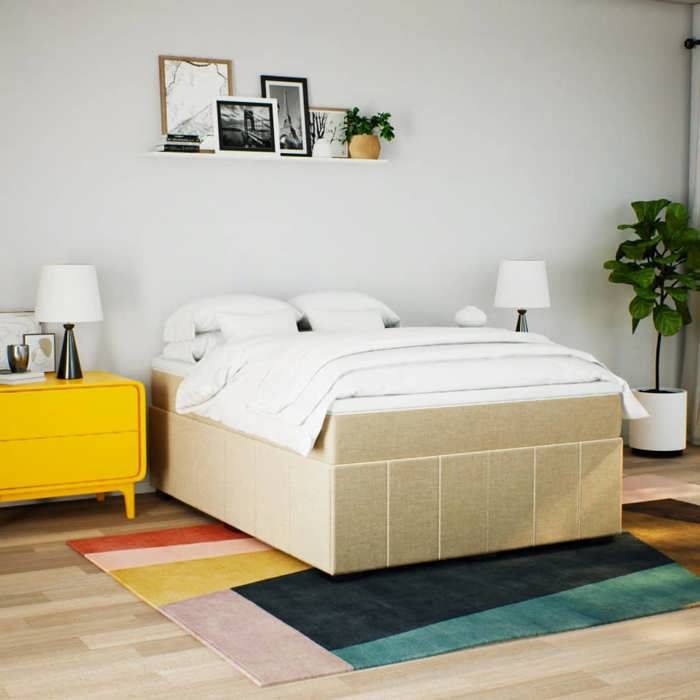Maison Exclusive - Sommier à lattes de lit avec matelas Crème 140x200 cm Tissu
