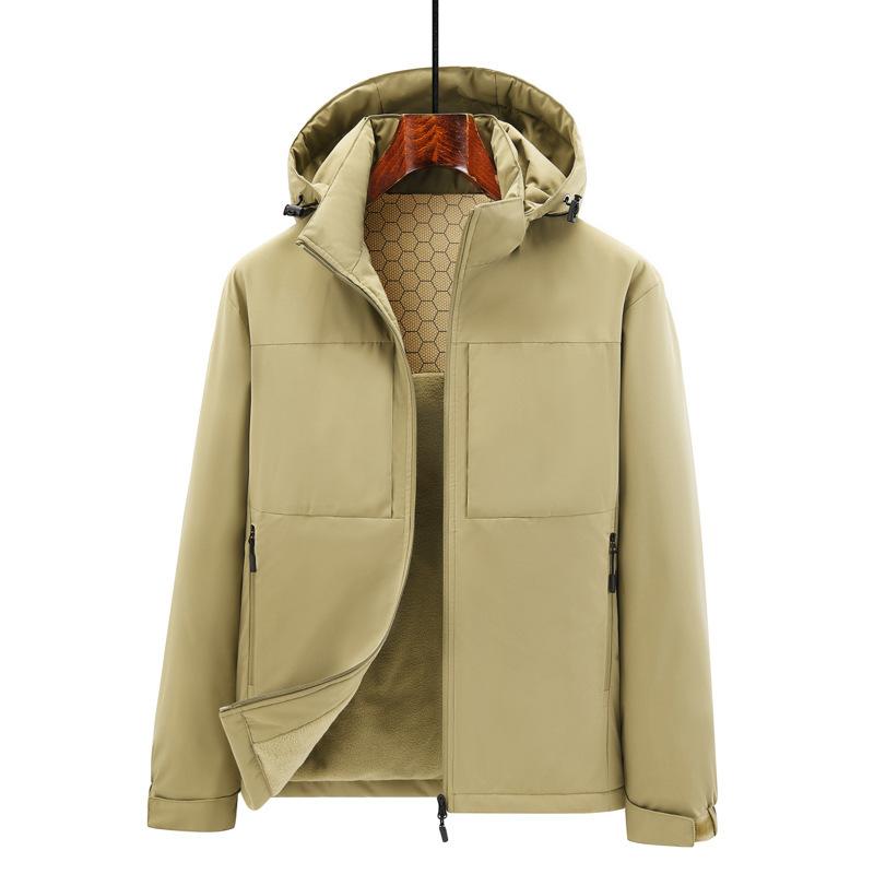 Autumn and Winter Coat Men's Hooded Velvet Thickened Large Size Windbreaker Jacket for Young and Middle-aged People