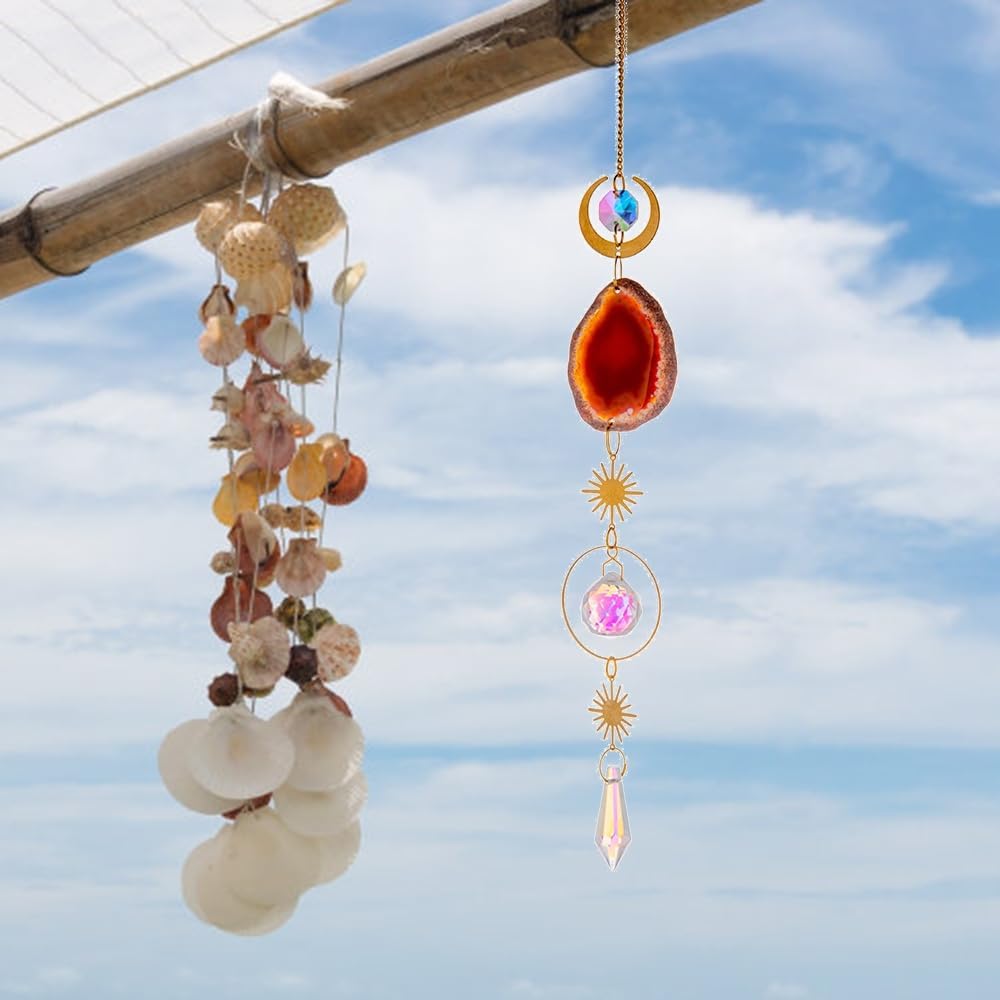 Agate Car Hanging Ornament, Swinging Rear View Mirror Pendant Crystal Car Interior Decorations for Men Women Car Office Room