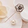 White Black Camellia Pearl Flower Brooch For Women Luxury Jewelry Needle Cardigan Sweater Lapel Pins Scarf Buckle Accessories