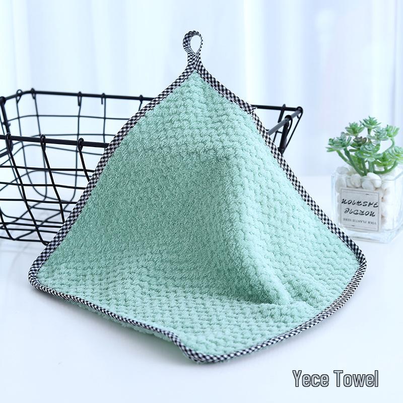 Hanging Coral Fleece Dishcloth - Absorbent Pineapple Lattice Design for Kitchen Cleaning