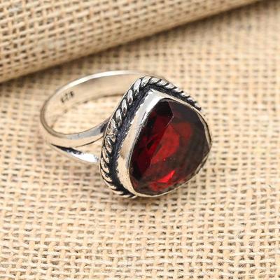 Red Garnet Gemstone Handmade 925 Solid Sterling Silver Jewelry Pretty Ring For Women