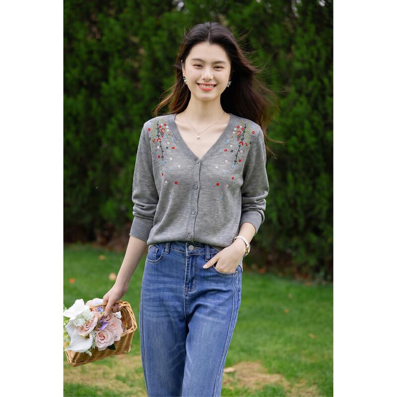 ITISF4 Women s Summer V-Neck Embroidered Thin Cardigan One Size
