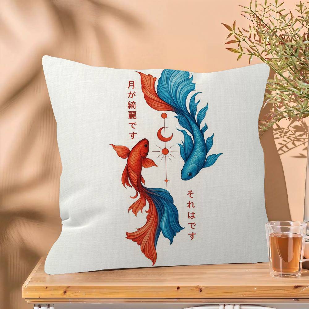 Japanese Red Koi Fish Pillow Cover Sofa Cushion Cover Home Room Decoration Children Gift