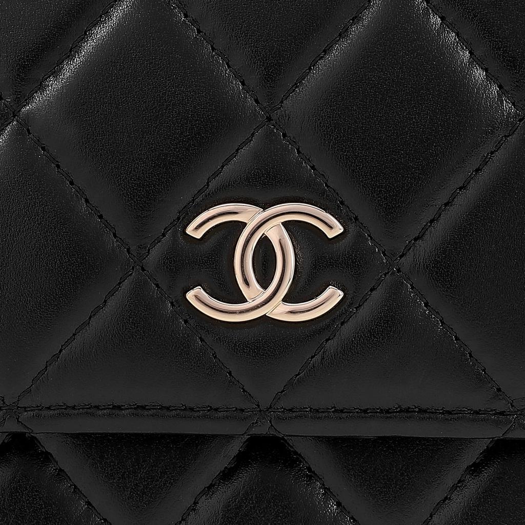 Chanel WOC Calfskin Gold Metal Card Holder Shoulder Bag, Crossbody Bag Mini Women's Black AP1839-B04327-94305