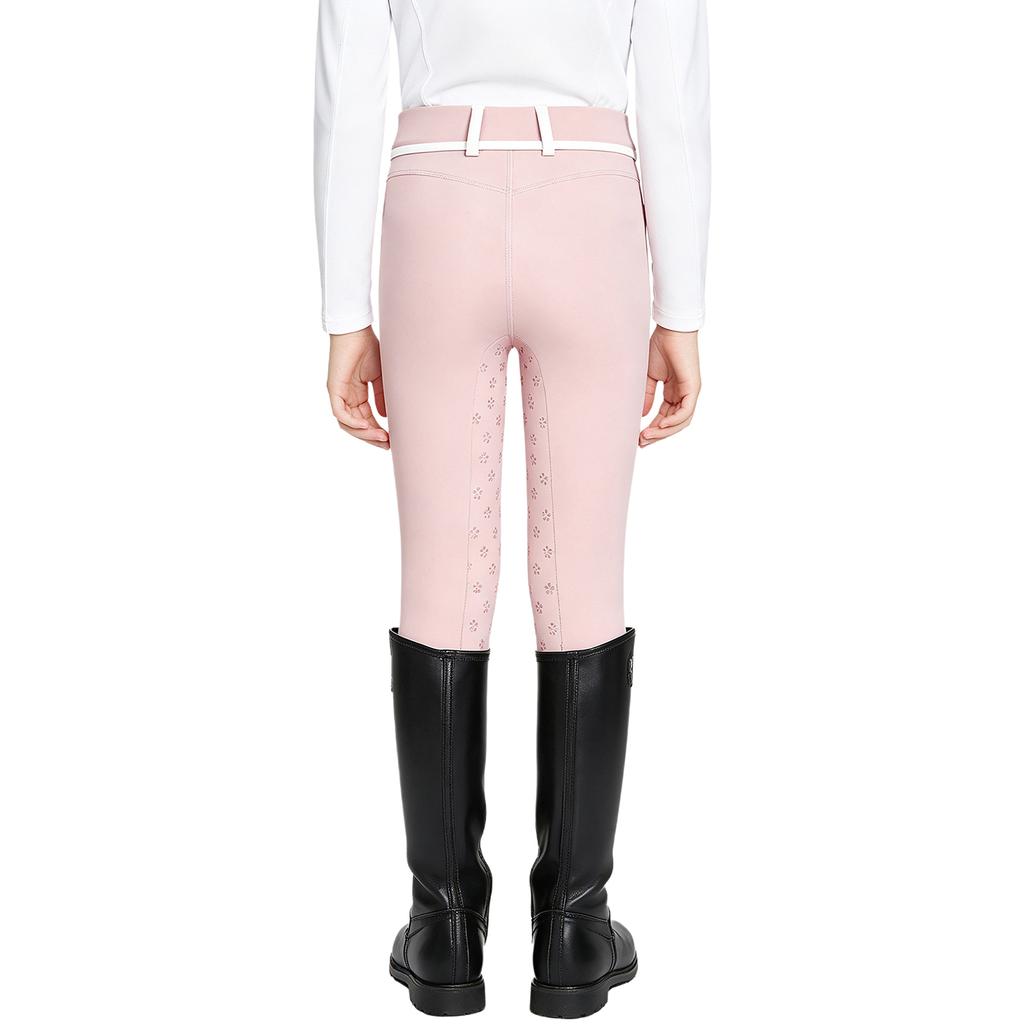 Pantaloni da equitazione antiscivolo a seduta intera per bambine e ragazze, con finiture a contrasto, leggings equestri con tasche e passante per cintura per allenamento e competizione
