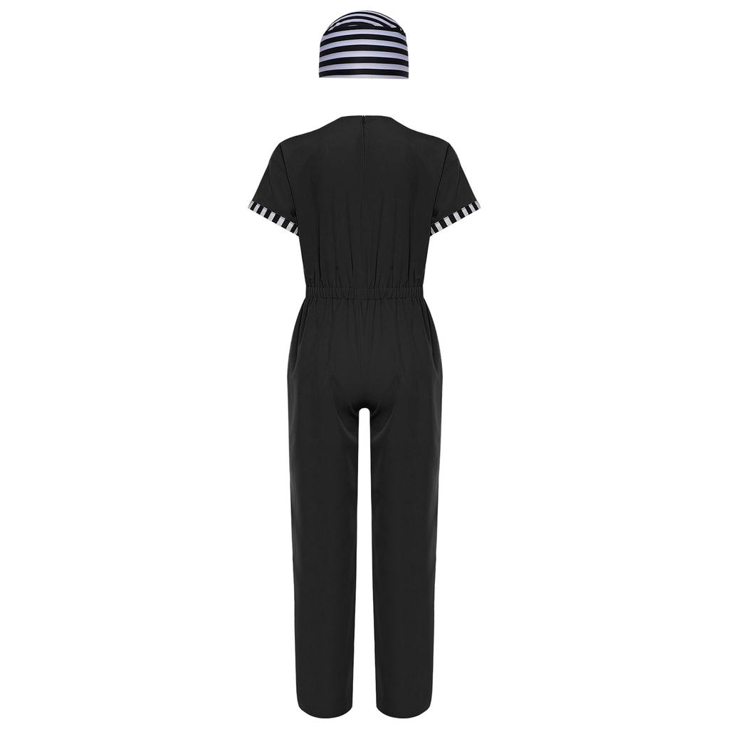 Costum Copii Prizonier Dungi Salopetă Prizonier Pălărie Design Pasăre de Închisoare Deținut Uniformă Închisoare Tematică Petrecere Cosplay