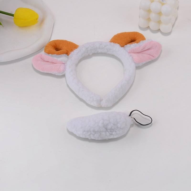 Sheep Costume Set Sheep Ears Tail Plush Animal Fancy Costume Kit Accessories for Kids Halloween Cosplay Accessories