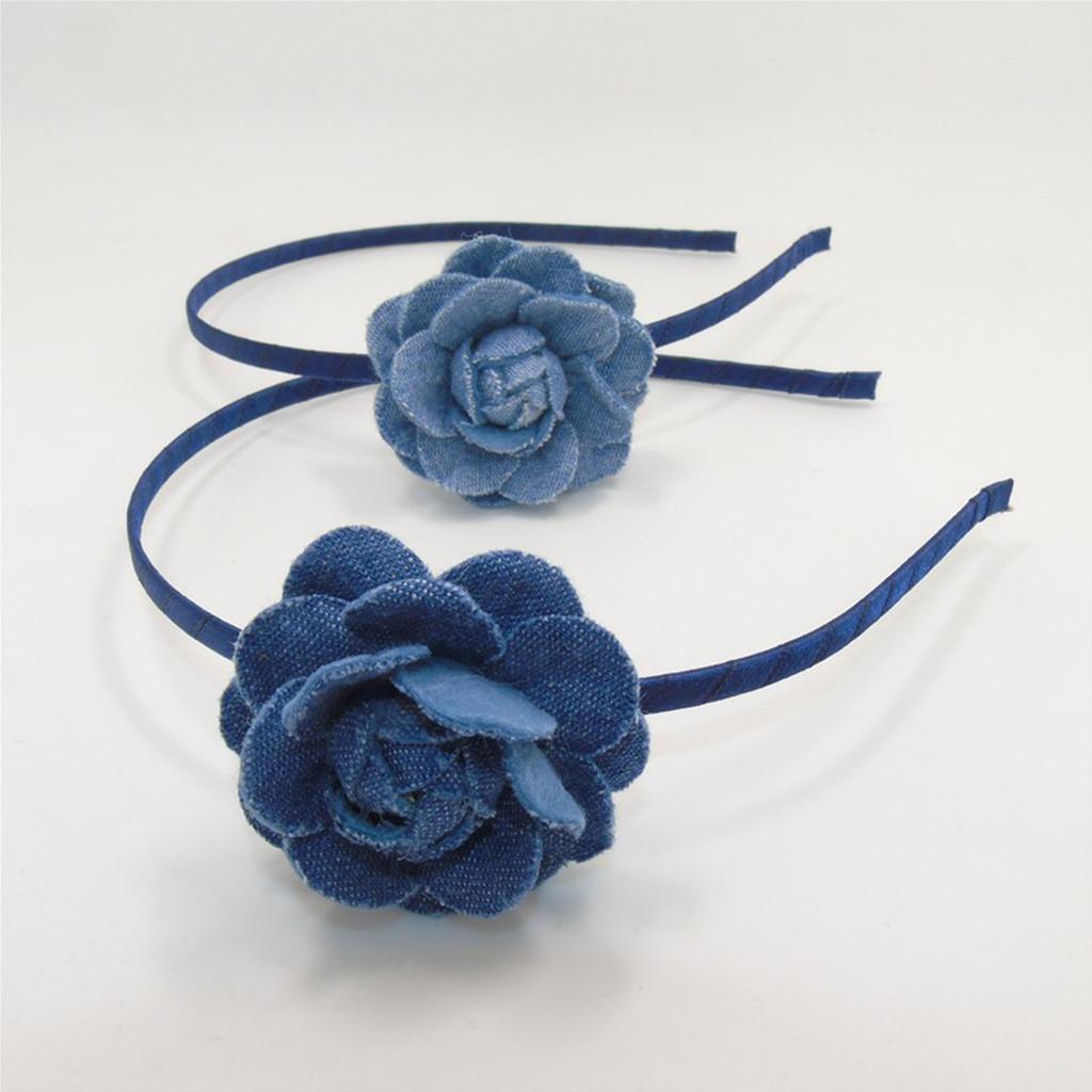 Unique Washed-Denim Headbands for Woman Non-slip Hair Clip with Rose Shape Headband for Girls Washing Face Sports