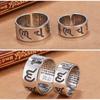 Adjustable Open Ring Men Women Engraved Heart Sutra Mantra Vintage Style Unisex Jewelry
