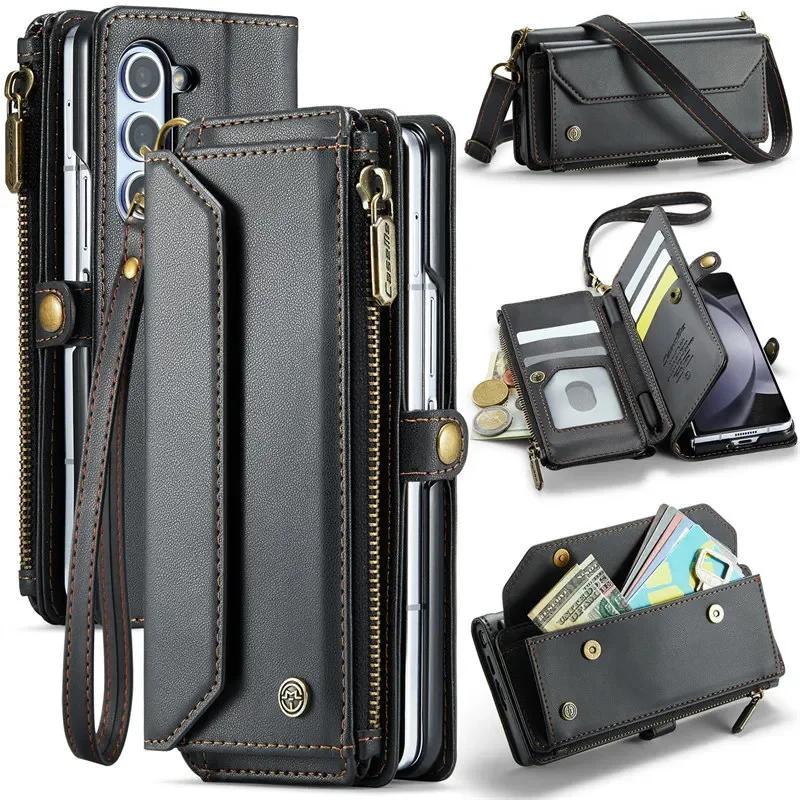 CaseMe Flip Leather Phone Case for Samsung Galaxy Z Fold 7 5G 6 5 4 3 S26 Ultra S25 Edge S24 FE S23 S22 S21 S20 Plus Note 20 Zipper Wallet Card Cover
