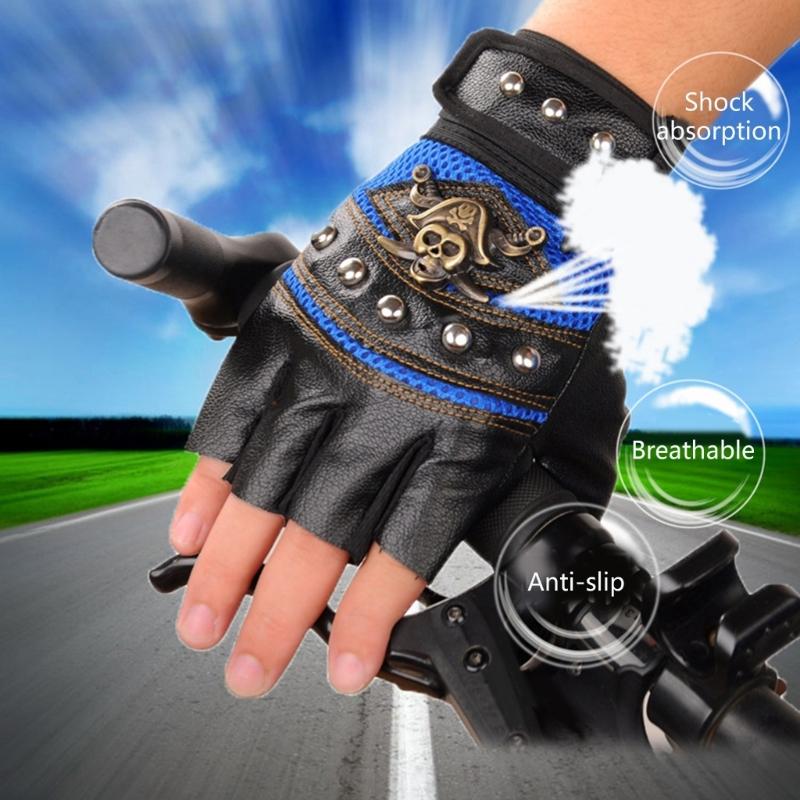 Studded Half-Finger Fingerless Driving Cycling Gloves Fall-proof Cool Skull Studded Summer Armor Hip-Hop Rock and Roll