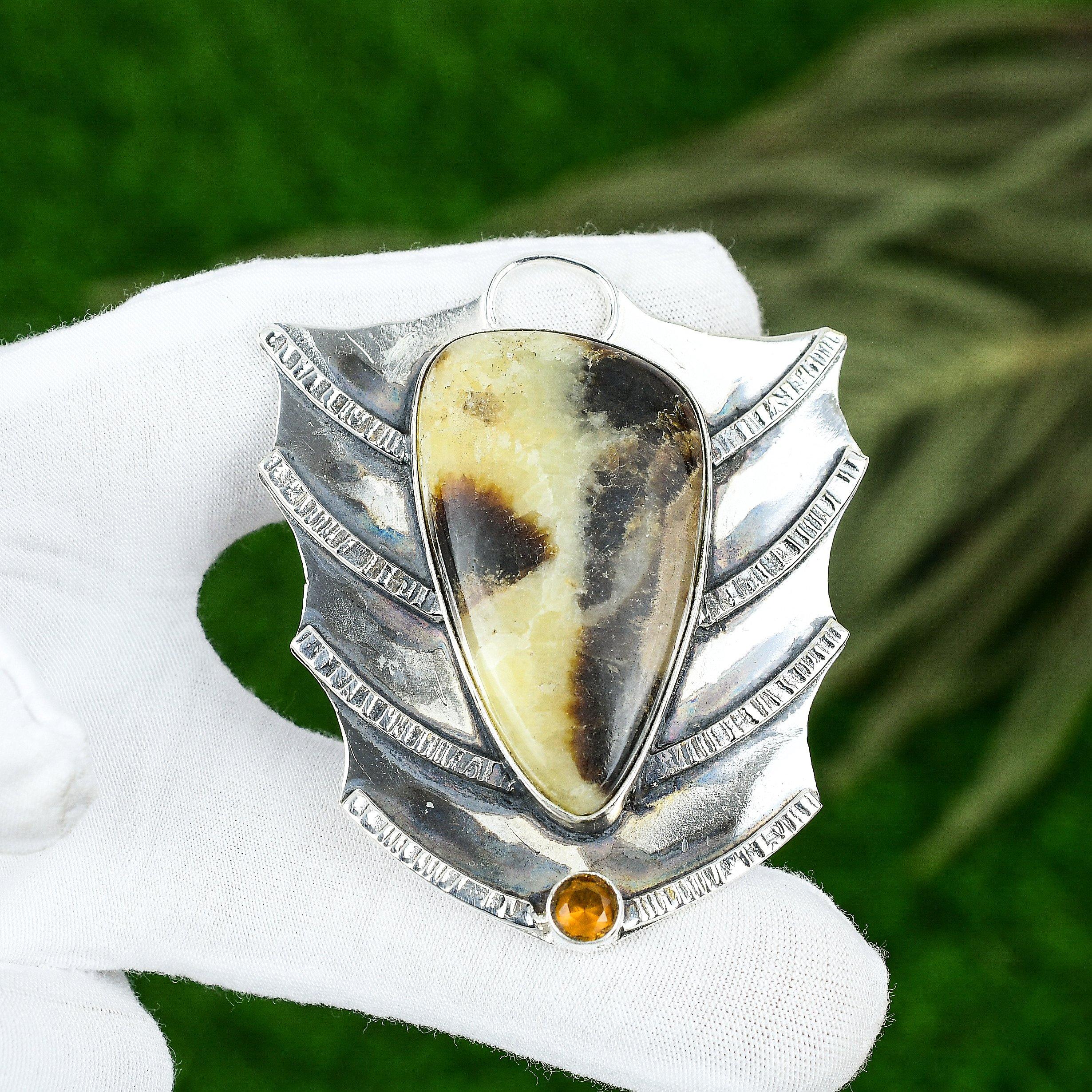 Gift For Women Jewelry Pendant 925 Sterling Silver Natural Septarian Gemstone