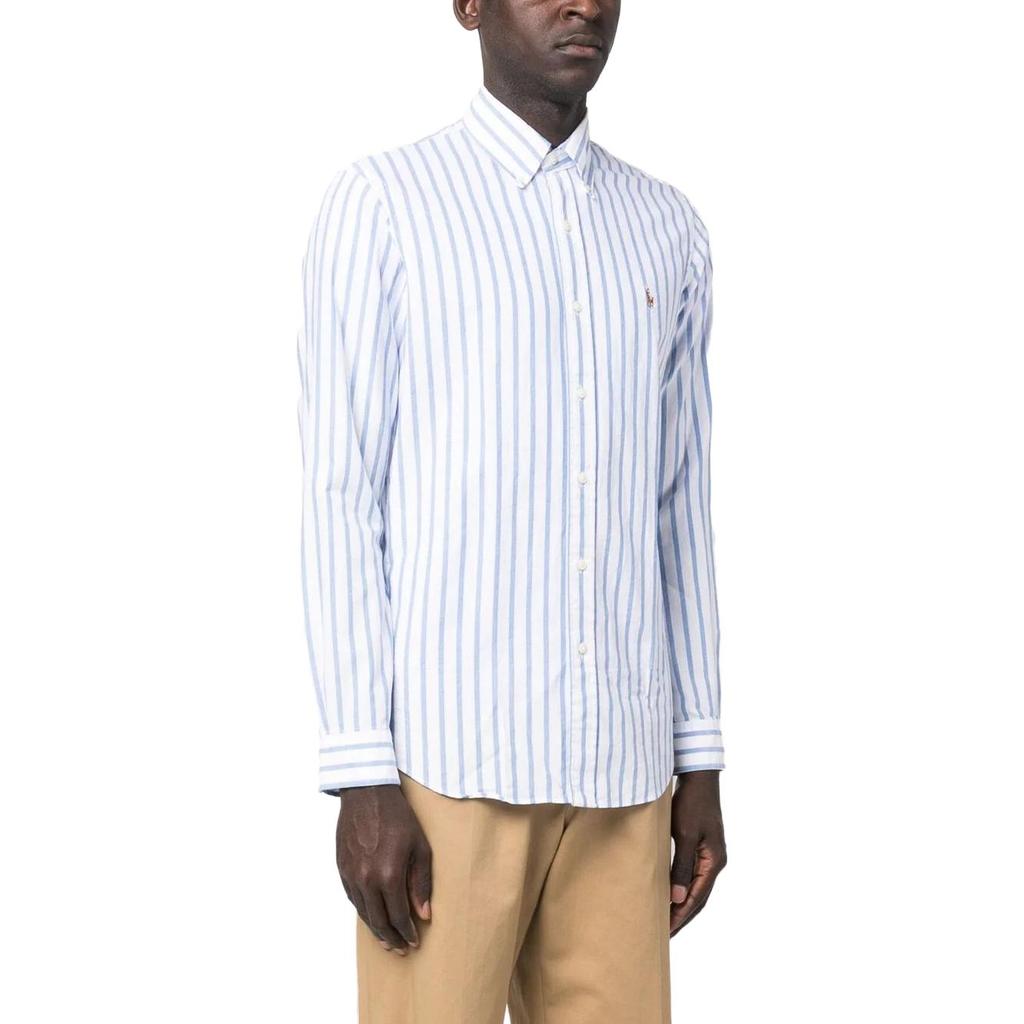 Polo Ralph Lauren Ss23 Striped Polo Collar Single-Breasted Long Sleeve Shirt Men Shirts Blue 710906622-001