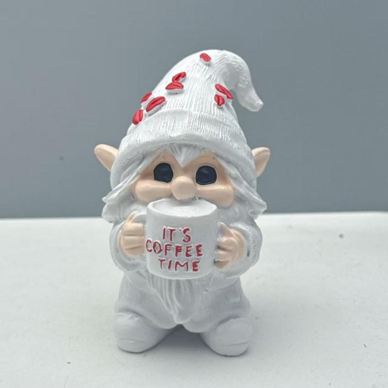 3D Coffee Drinking Dwarf Resin Figurine Home Office Desktop Decor Cute Cartoon Mini Statue