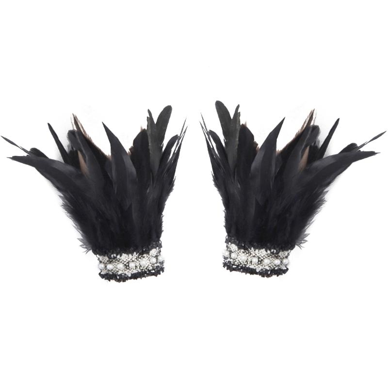 Women Natural Fur Feather Cuffs Sexy Cuffs With Feathers Feather Cuff Snap Bracelet Sleeves Wrist Arm Removable Shirt