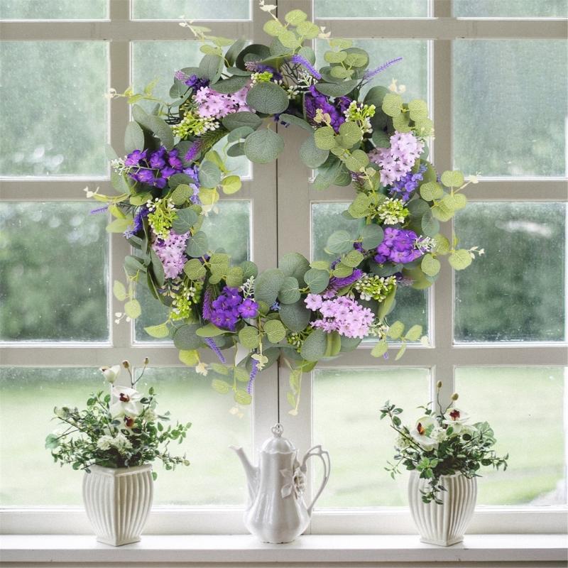 Purpler Flower Wreath Artificial Summer Wreath for Front Door Farmhouse Wedding Garden Indoor and Outdoor Decorations