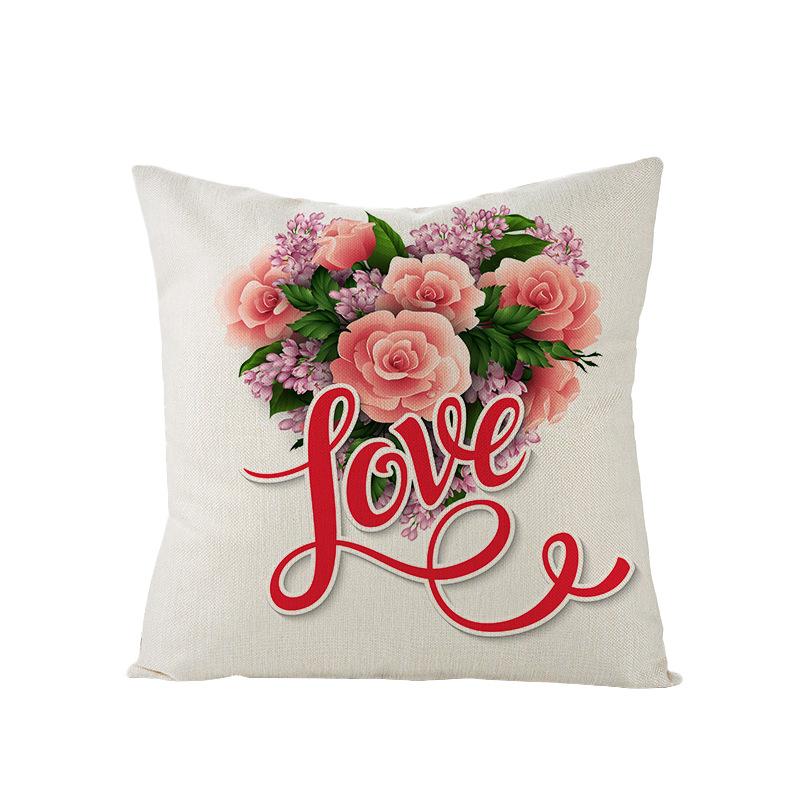 Valentine's Day Pillowcase Floral Series Square Polyester Pillowcase Home Cushion Cover