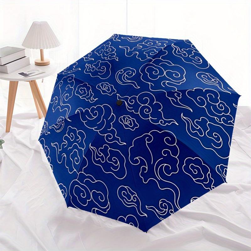 1pc Clouds Blue Automatic Open/close Folding Compact Umbrella, 8 Rib Sturdy Canopy, Lightweight Portable, Everyday Use, Gift,,088
