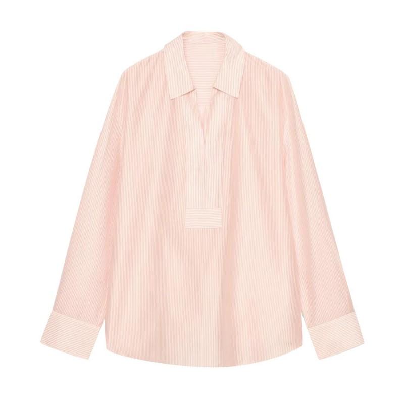 Womens Long Sleeve Collared Shirt Loose Fit Solid Color Office Casual Top