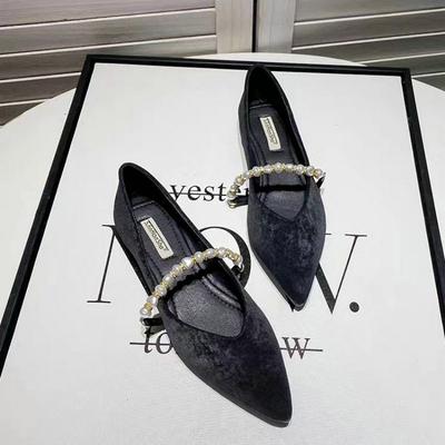 Fashion Flat Shoes for Women 2025 New Pointed Pearl Flat Sole Single Shoes for Women Mary Jane Shoes Size 41 43 44 Ladies