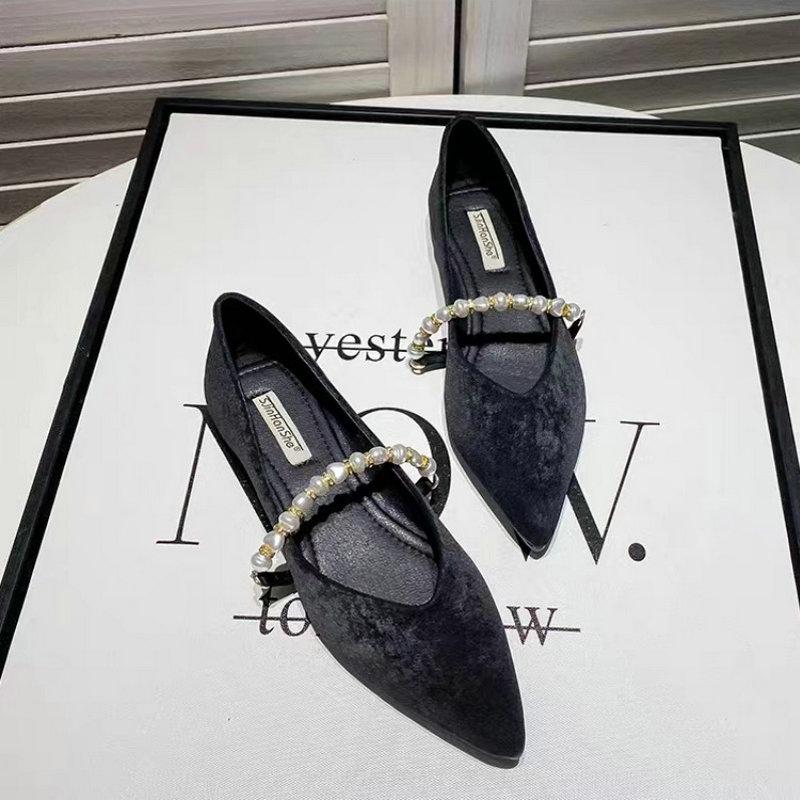 Fashion Flat Shoes for Women 2025 New Pointed Pearl Flat Sole Single Shoes for Women Mary Jane Shoes Size 41 43 44 Ladies
