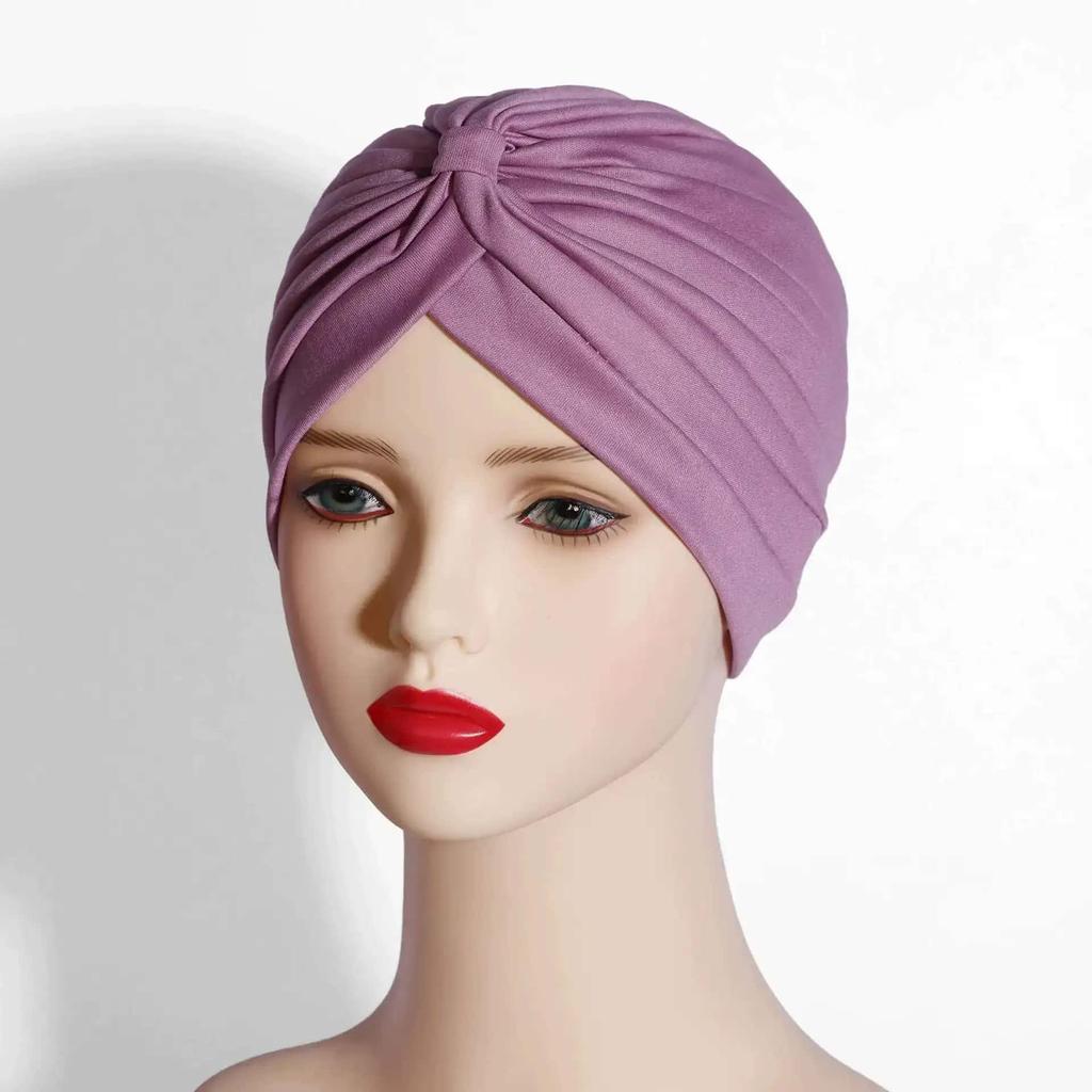 New Women Solid Color Hijab Turban Cancer Beanie Bonnet Inner Hijabs Cap Hair Loss Chemo Hat Elastic Head Cap Muslim Indian Hat