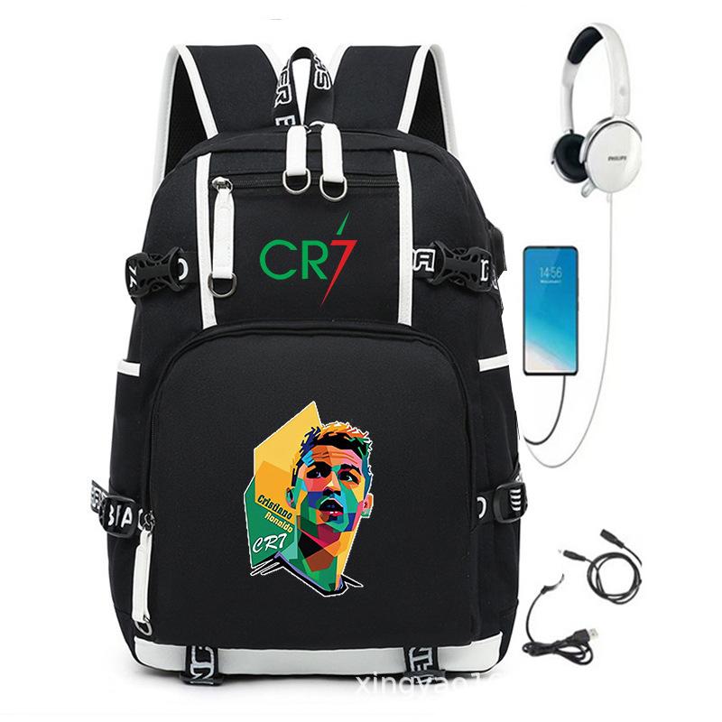 CR7 Printed Backpack Large Capacity Student Schoolbag Fashion Casual Travel Bag Lightweight Durable