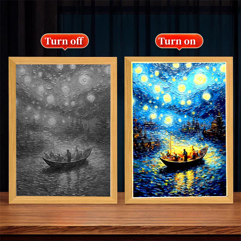 Light Painting Picture Frame Led Night Light Moon Lamp Van Gogh Starry Sky Wall Art Oficina Bedroom Home Room Decor Friend Gifts