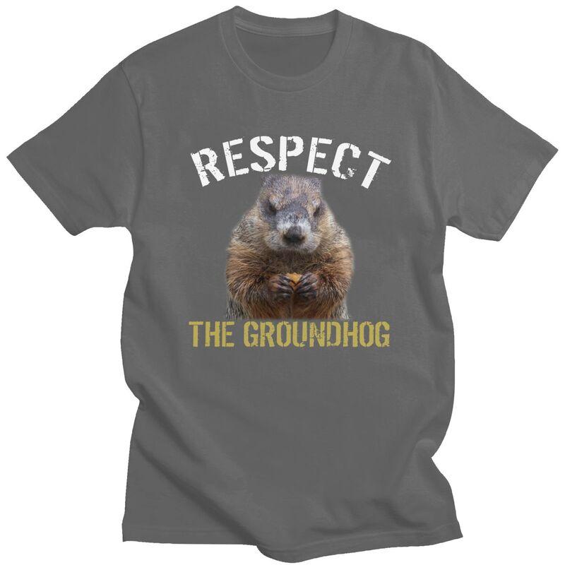 Respect The Groundhog T Shirt for Men Short Sleeves Humor Joke Sarcasm Clothing Streetwear Loose Oversized 100 Cotton Camisetas