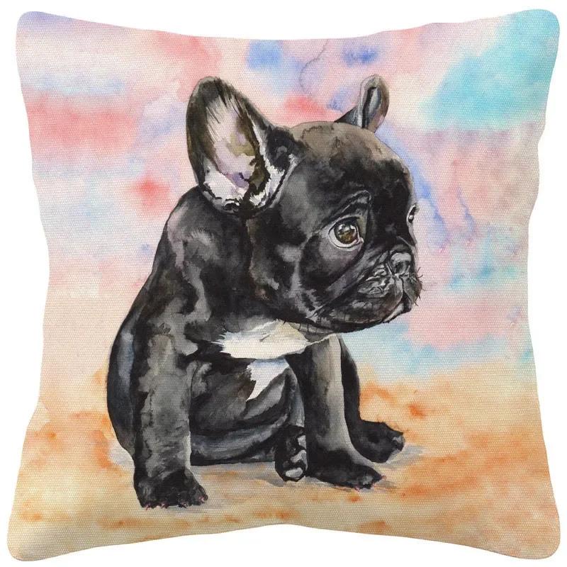 Pug Dog Tiger Animal Hand Painting Cushion Cover Beige Linen Throw Pillowcase Decorative Pillows For Sofa 40x40cm 50x50 45x45