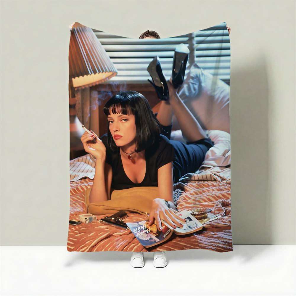Movie P-Pulp Fiction Throw Lightweight 240g Flannel Blanket Soft Skin-friendly for Summer Cooling