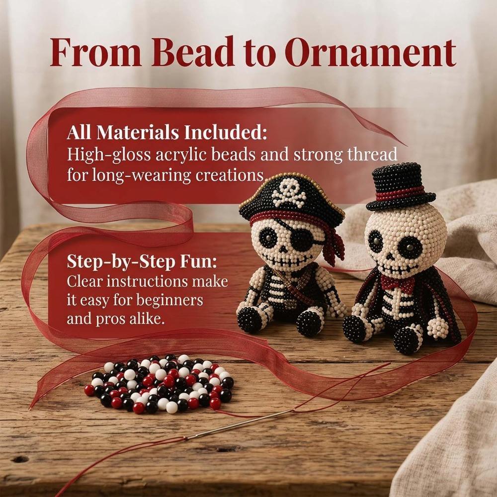 Halloween Perlen-Set - 3D Perlen-Skelett DIY Bastelset für Anfänger, Komplette Bastelmaterialien zur Herstellung einer handgefertigten Skelettfigur