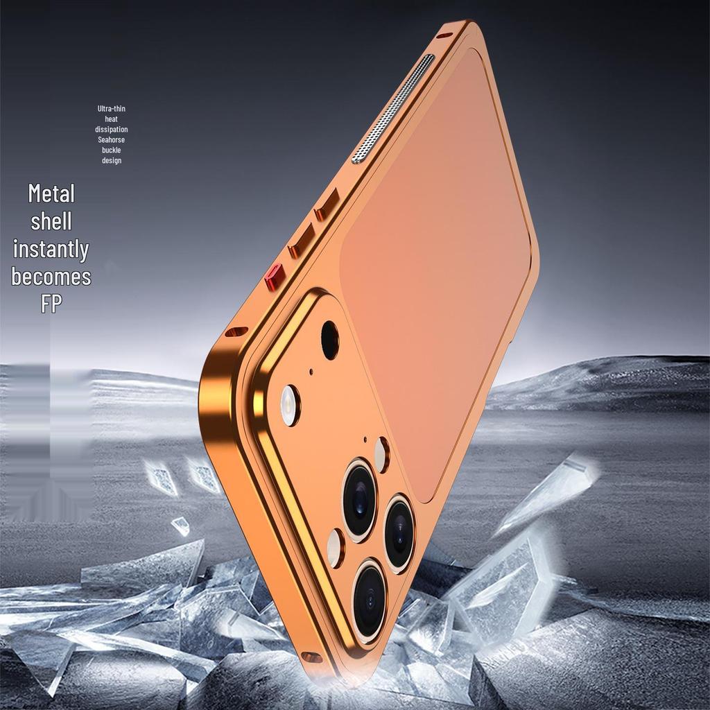 Seahorse Buckle Edge Frame with Metal Back Sticker for Apple 16 Pro Max/15 Pro/14 Pro – Instantly Transforms to Model 17