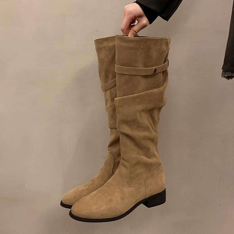

Мода Зимняя Мода Плиссированные Узкие Женские Сапоги до Колена Квадратный Каблук Ботфорты до Бедра Длинная Обувь 35 хаки