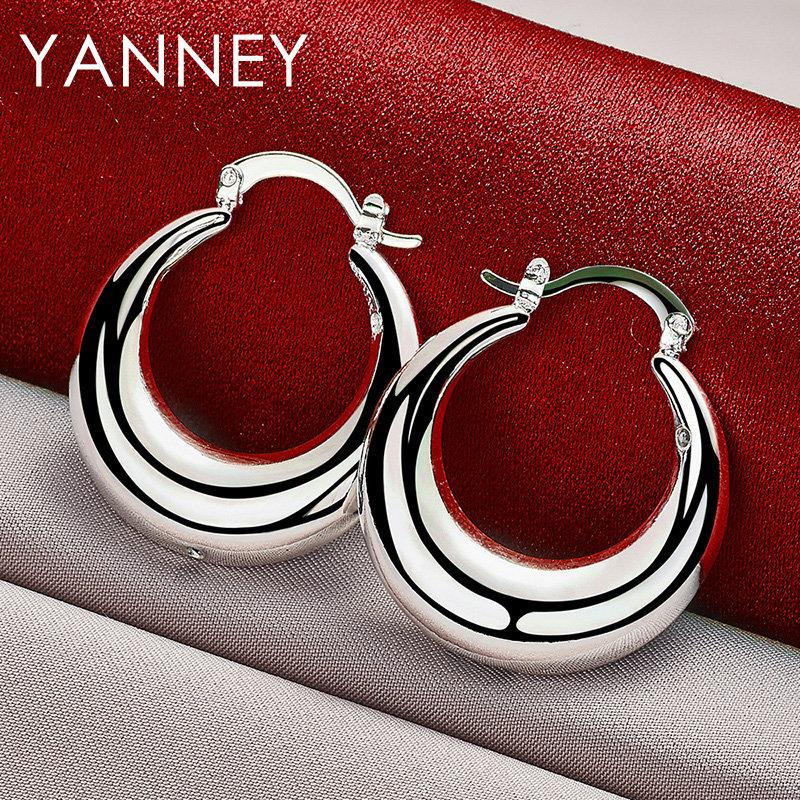 

Новые серьги-кольца S925 стерлинговое серебро, женские, 30 мм, тонкий блестящий месяц, для свадьбы, модные украшения, подарки девушке, аксессуары серебряный