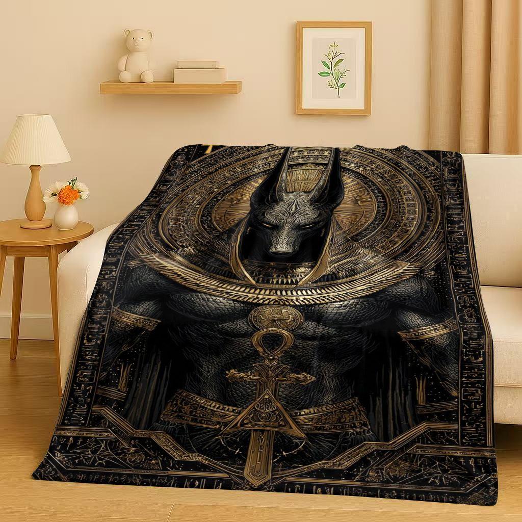 Toter Gott Anubis Pharao Altes Ägypten Mythologie Cartoon Flanelldecke, Ultraweiche Plüschdecke für Zuhause Schlafzimmer Bett Sofa Abdeckung
