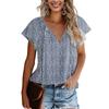 Casual Women Printed V-neck Floral Short-sleeved Casual Pullover T-shirt