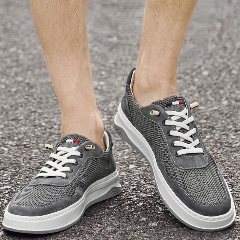 Summer Microfiber Hollow Flat Sole Board Shoes for Men Outdoor Lace Up Men's Sport Shoes Trendy Casual Men's Casual Board Shoes