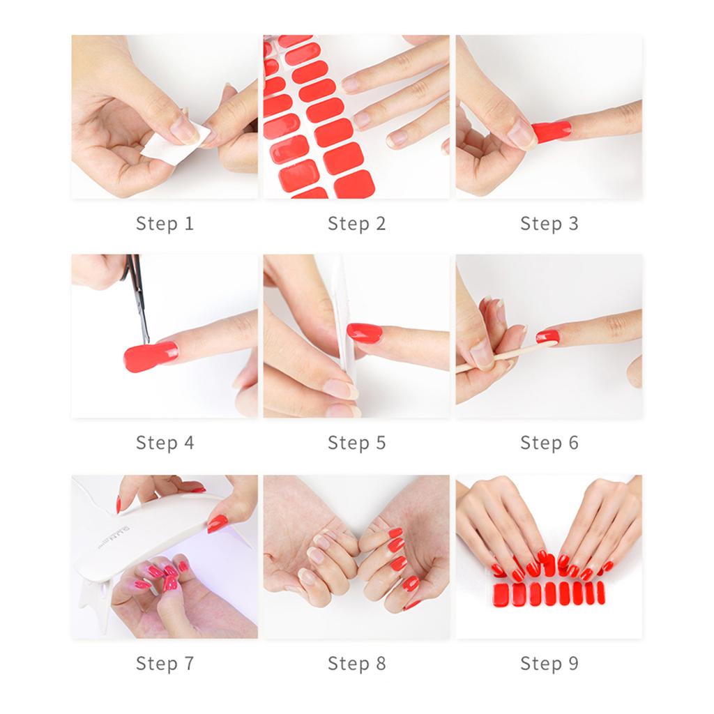 20 Tips Semi-Cured Gel Nail Patch Adhesive Sliders Long Lasting Full Cover Nail Stcikers Gel LED UV Lamp Neede