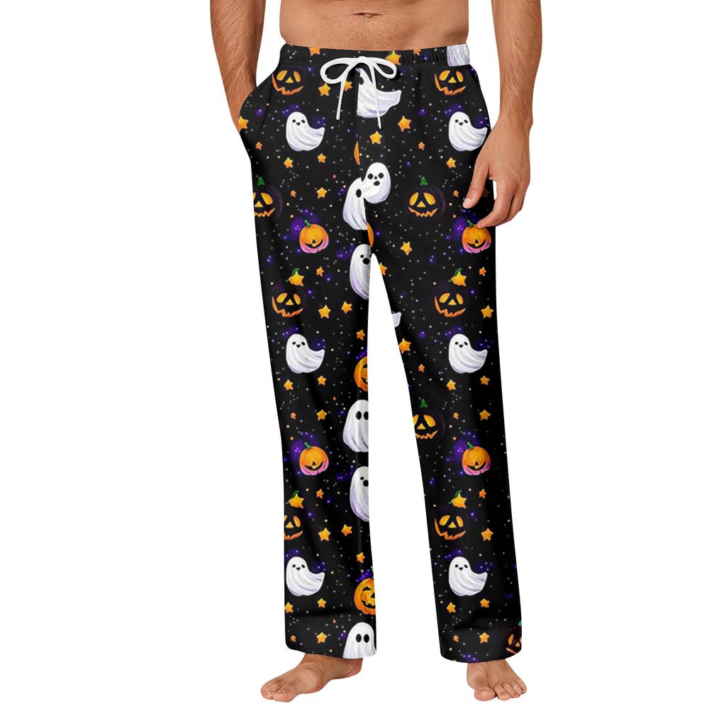 Men's Halloween Print Pocket Straight Casual Pants Home Pajama Pants