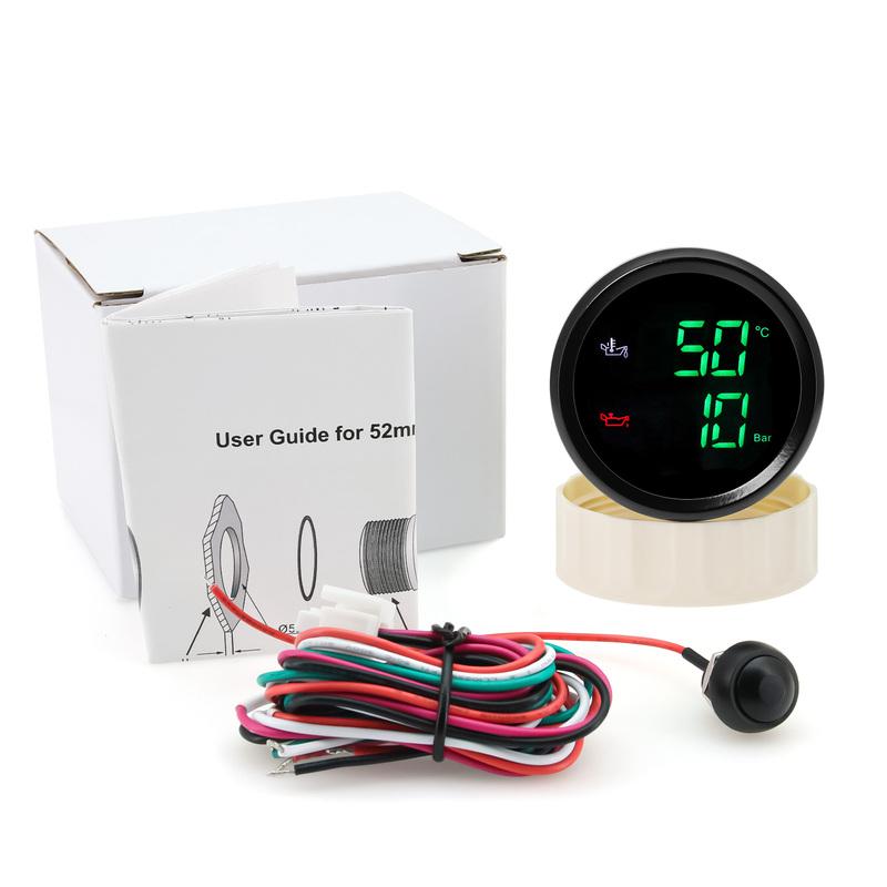 2 IN 1 Oil Temperature+Oil Pressure Gauge with Sensor Digital Display Red/Green Car Gauge Backlight for Marine Boat Car 9-32V
