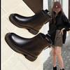 Soft Leather Thin Boots Women's, New Flat-bottomed Rear Zipper Single Boots Autumn and Winter Velvet Martin Boots Cotton Shoes