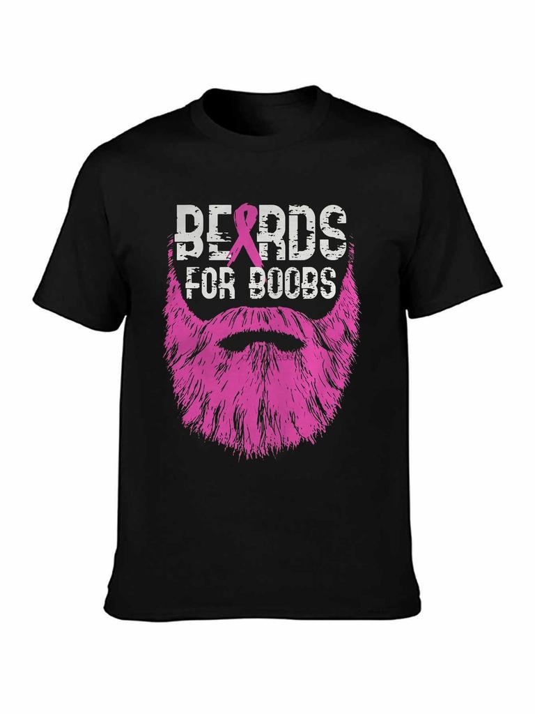 Breast Cancer T Shirt Beards For Boobs Mens Black shirt M4XL